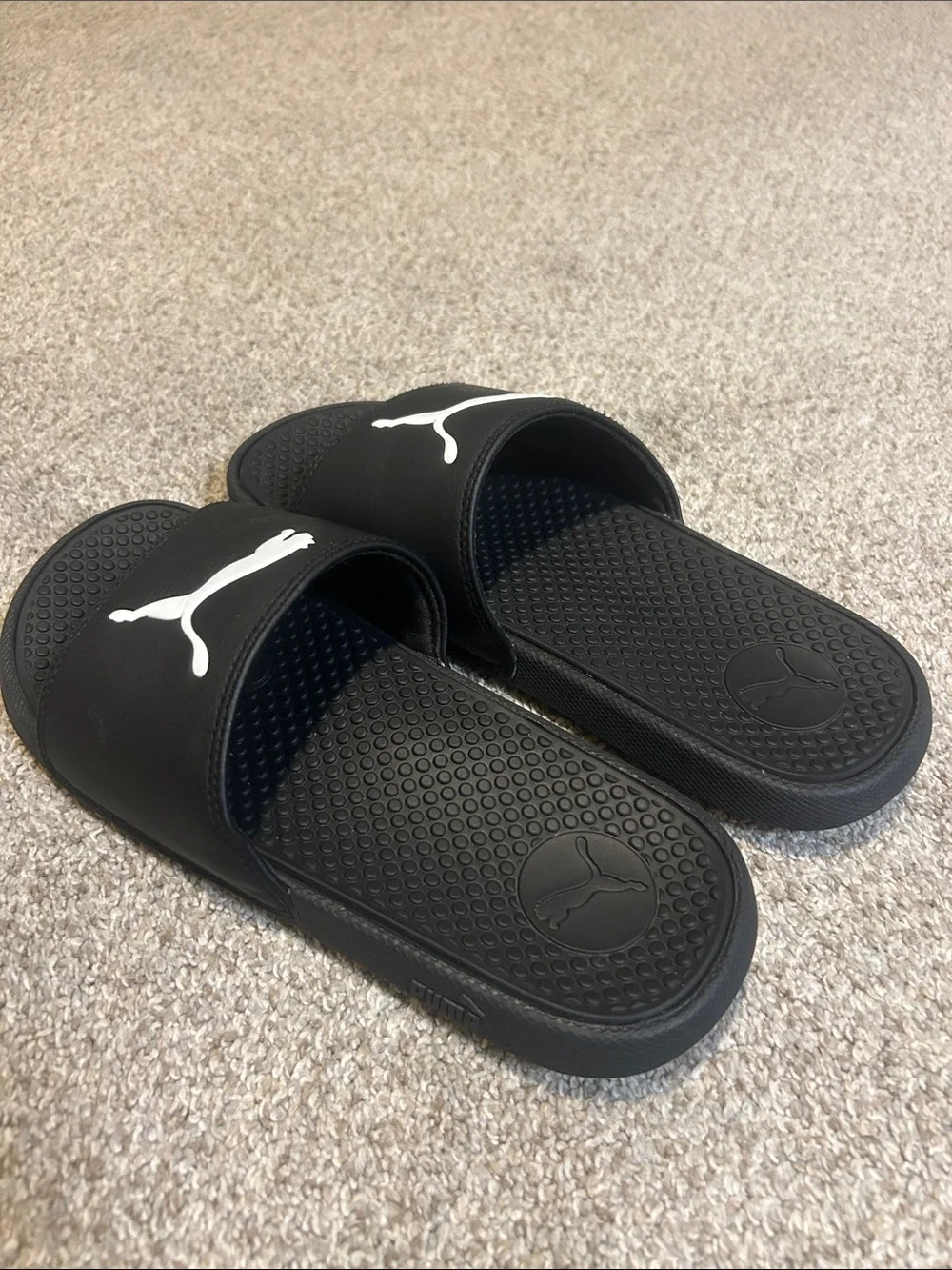 Puma Black Slides with White Puma Logo